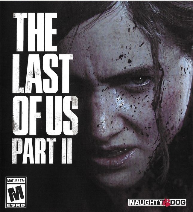 Portada del videojuego The Last of Us parte II para PS4. Texto con la cara de Ellie